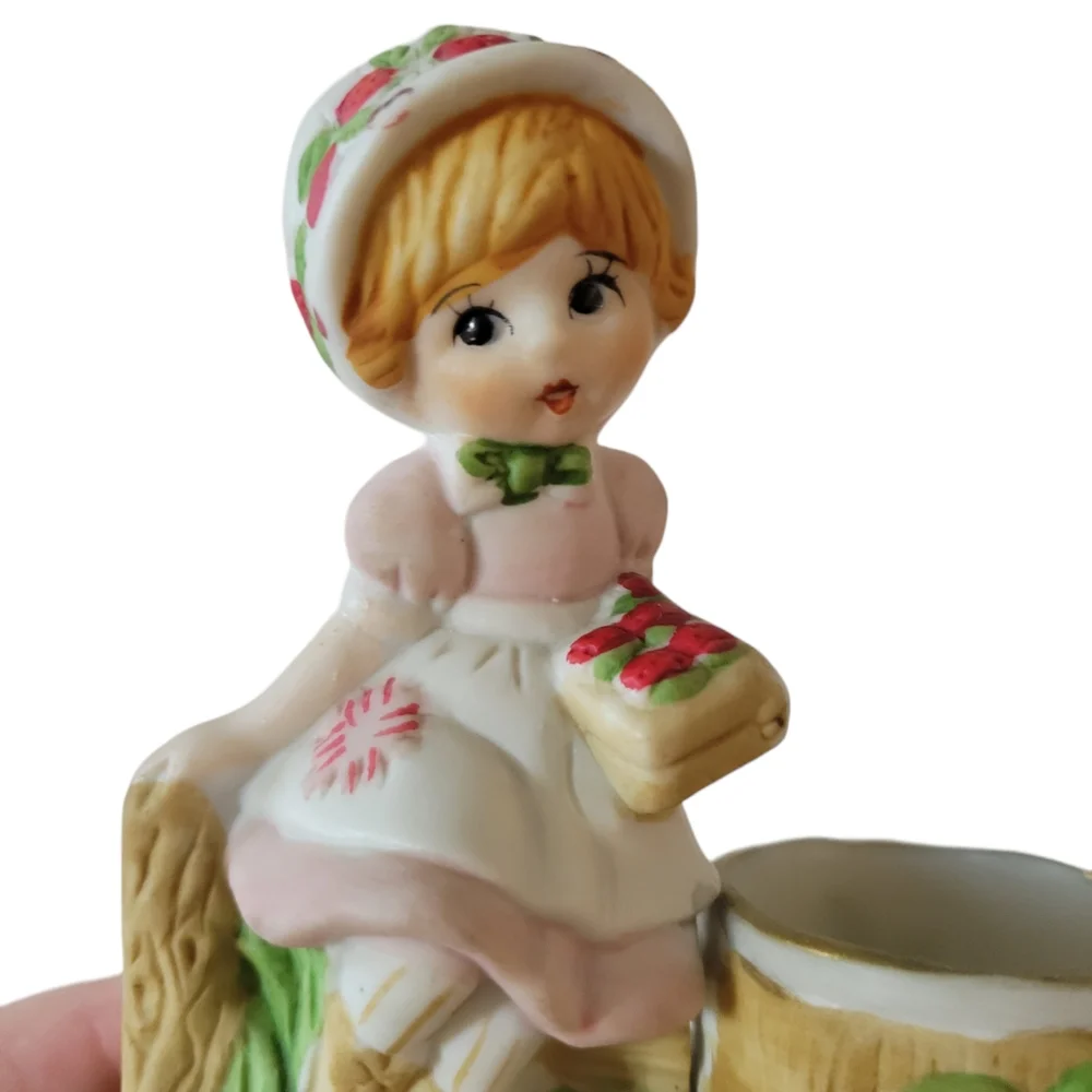 Vintage Jasco Strawberry Patch Girl Votive Holder